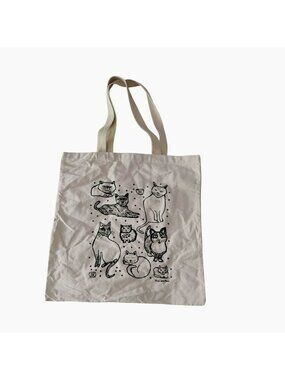 Kitty Cat Print Canvas Tote Bag by One Lane Road, Reusable Cotton Grocery Bag